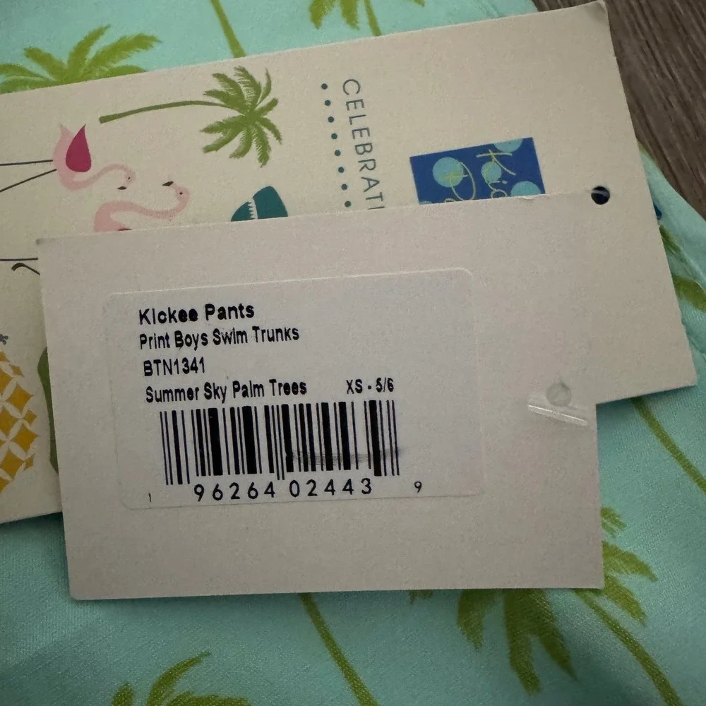 KicKee Pants Swim Trunks Boys XS 5/6 Summer Sky Palm Trees BTN1341
